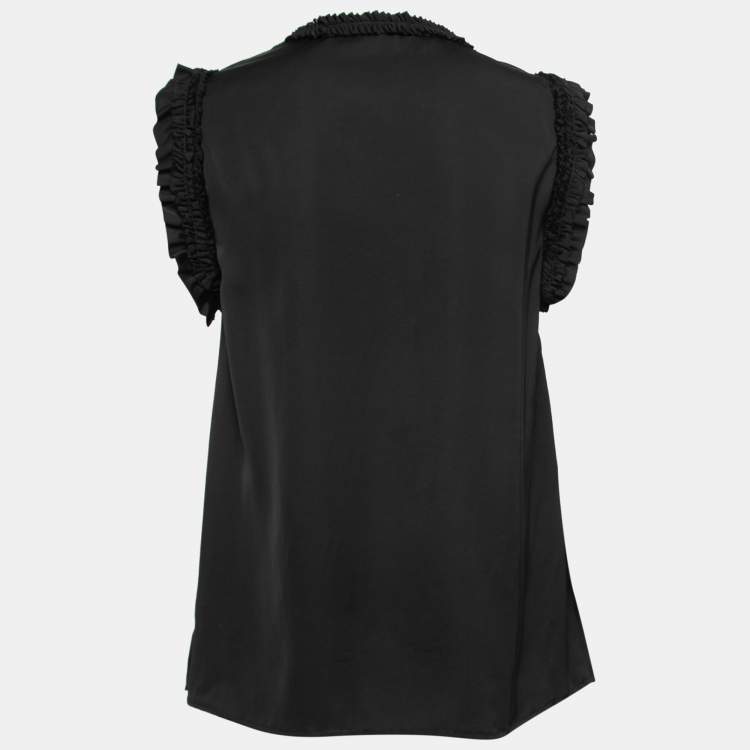 Pre Owned Victoria Victoria Beckham Black Silk Ruffled Top M