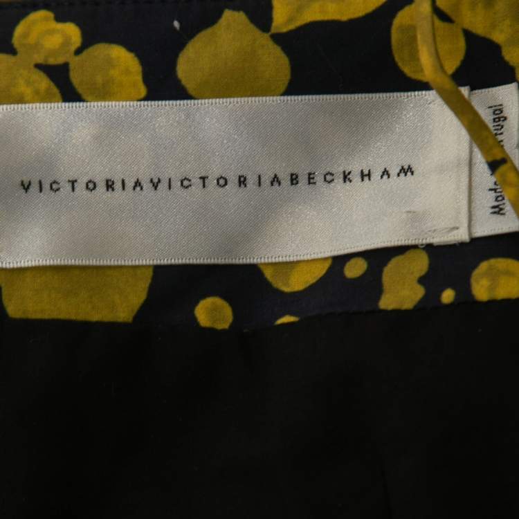 Pre Owned Victoria Victoria Beckham Blue Printed Cotton Ruched Asymmetric Top M