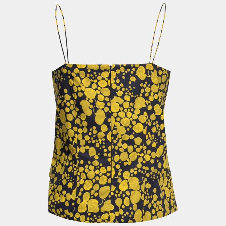 Pre Owned Victoria Victoria Beckham Blue Printed Cotton Ruched Asymmetric Top M