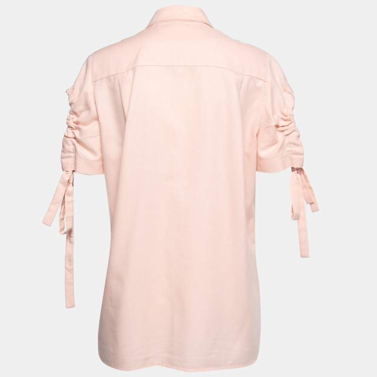Pre Owned Victoria Victoria Beckham Light Pink Cotton Ruched Sleeve Detail Shirt M