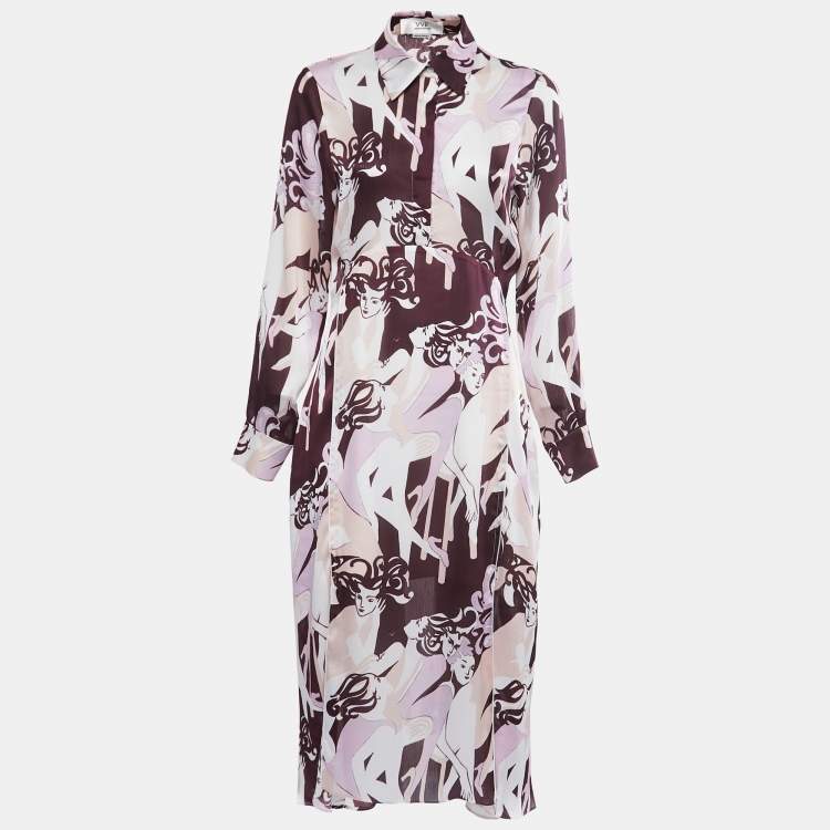 مملوكة مسبقًا Victoria Victoria Beckham Purple Abstract Print Chiffon Shirtdress M