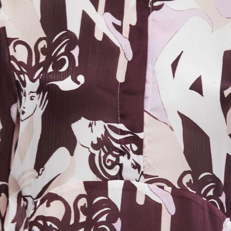 مملوكة مسبقًا Victoria Victoria Beckham Purple Abstract Print Chiffon Shirtdress M
