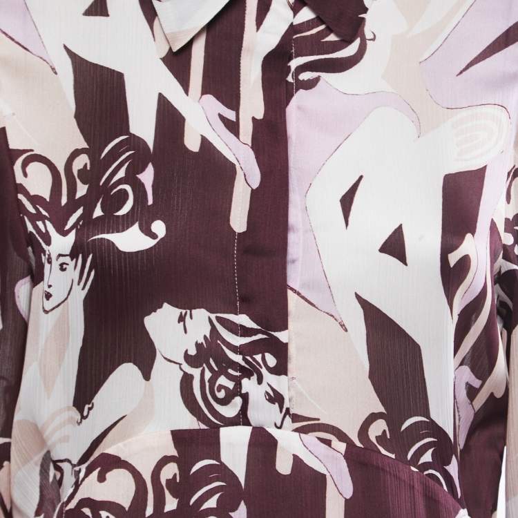 مملوكة مسبقًا Victoria Victoria Beckham Purple Abstract Print Chiffon Shirtdress M