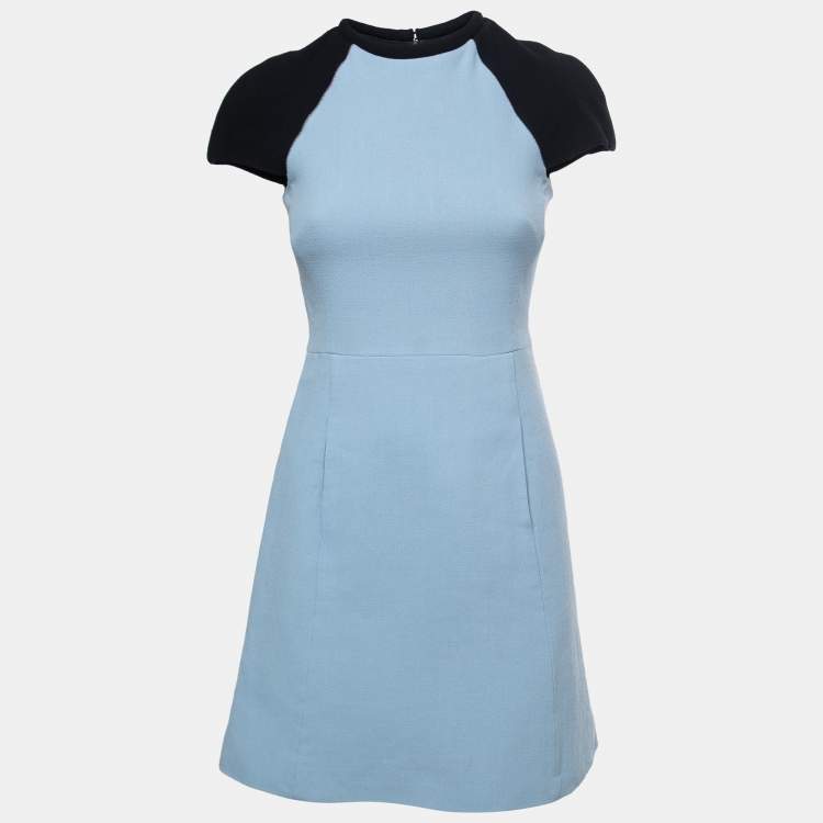 Pre Owned Victoria Victoria Beckham Blue/Black Wool Midi Dress S