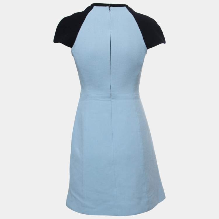 Pre Owned Victoria Victoria Beckham Blue/Black Wool Midi Dress S