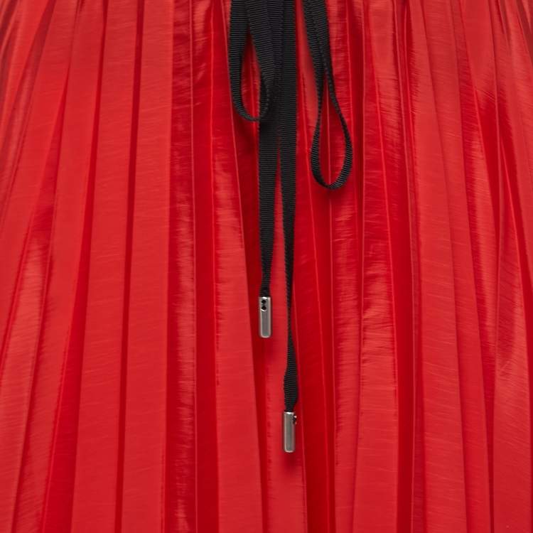 Pre Owned Victoria Victoria Beckham Red Taffeta Pleated Drawstring Midi Skirt S
