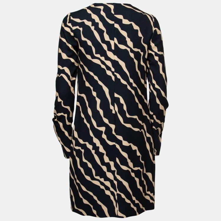 Pre Owned Victoria Victoria Beckham Navy Blue Printed Crepe Long Sleeve Shift Dress S