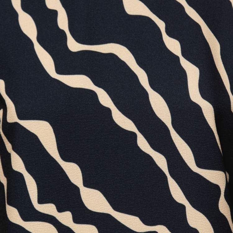 Pre Owned Victoria Victoria Beckham Navy Blue Printed Crepe Long Sleeve Shift Dress S