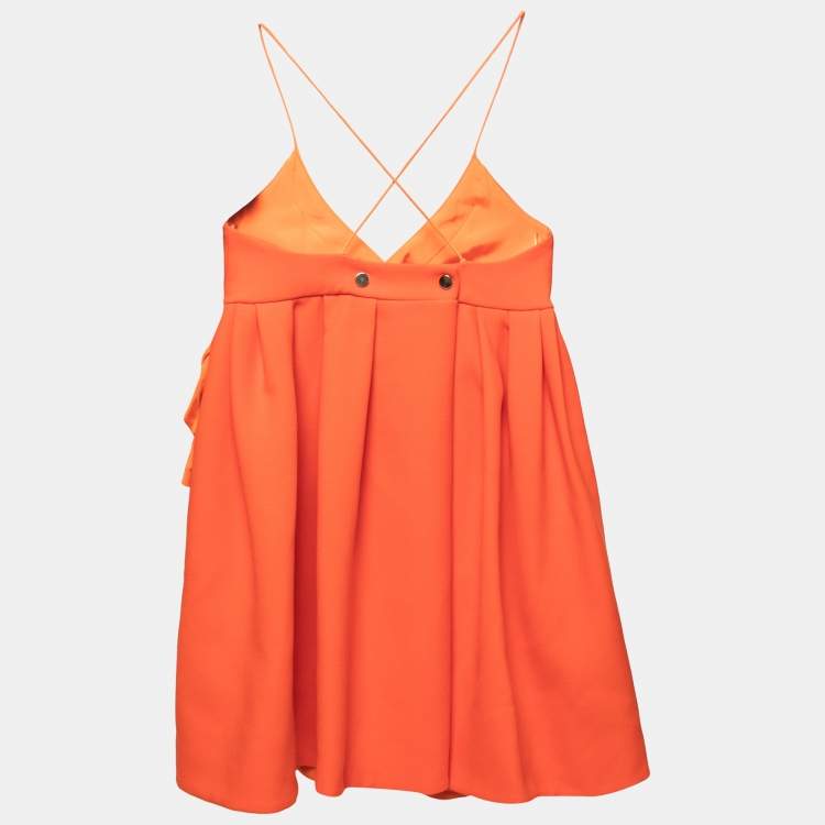 Pre Owned Victoria Victoria Beckham Orange Wool Crepe Cross Strap Mini Dress M