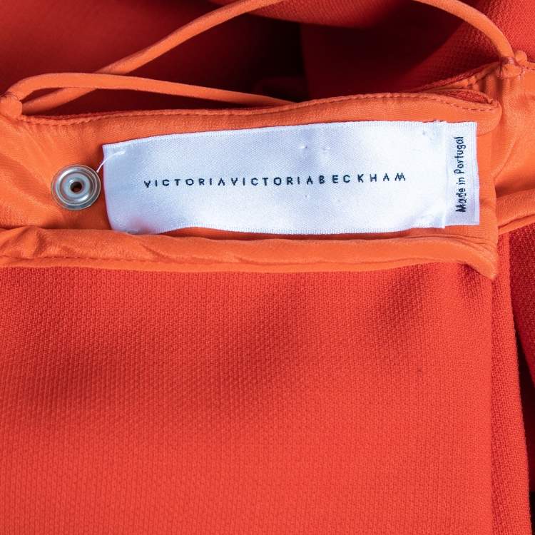 Pre Owned Victoria Victoria Beckham Orange Wool Crepe Cross Strap Mini Dress M