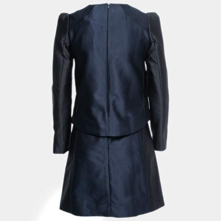 Pre Owned Victoria Victoria Beckham Black/Navy Blue Jacquard Satin Two Piece Dress S