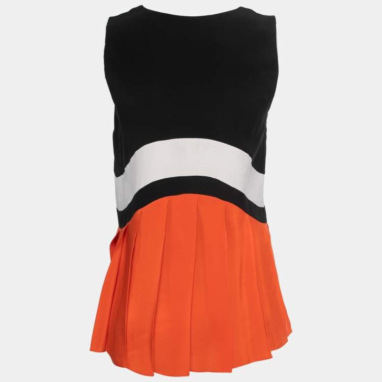 Pre Owned Victoria Victoria Beckham Black Colorblock Silk Pleated Sleeveless Top S
