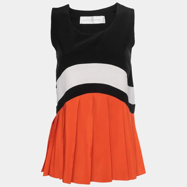 Pre Owned Victoria Victoria Beckham Black Colorblock Silk Pleated Sleeveless Top S