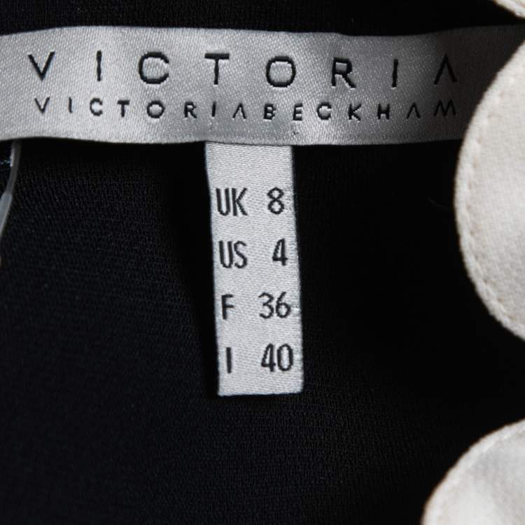 Pre Owned Victoria Victoria Beckham Black /White Crepe Scalloped Top S