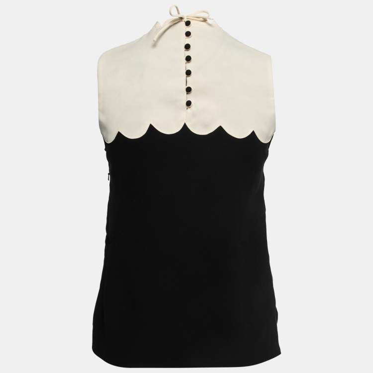 Pre Owned Victoria Victoria Beckham Black /White Crepe Scalloped Top S