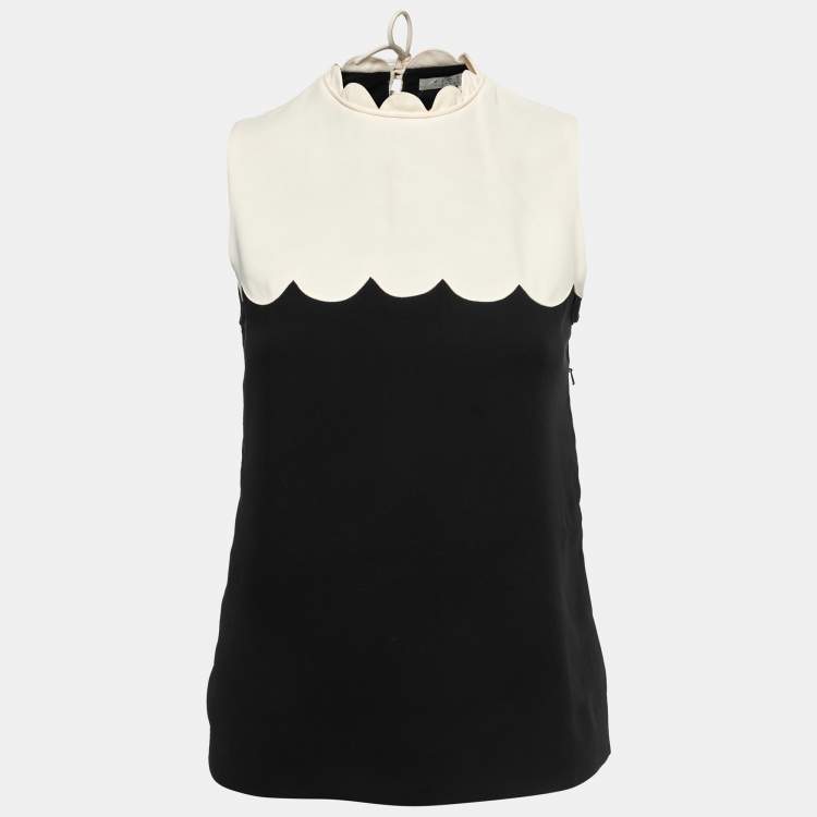 Pre Owned Victoria Victoria Beckham Black /White Crepe Scalloped Top S
