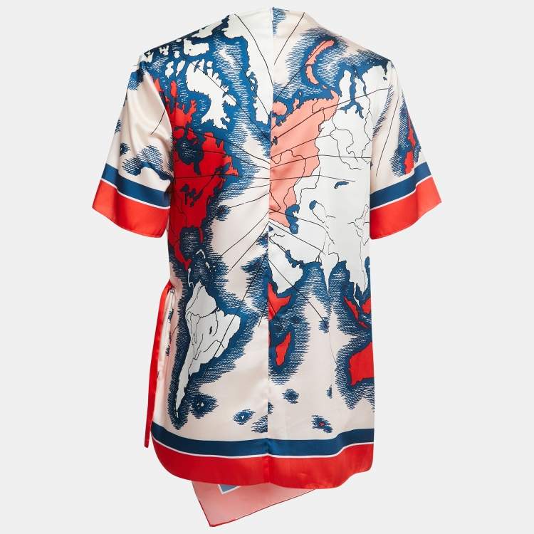 Pre Owned Victoria Victoria Beckham Red Map Print Silk Wrap Top M