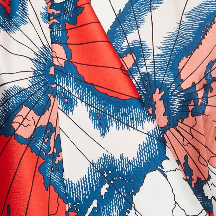 Pre Owned Victoria Victoria Beckham Red Map Print Silk Wrap Top M
