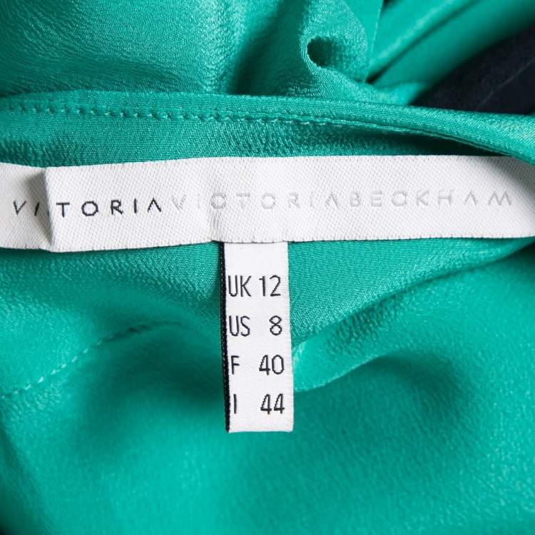 Pre Owned Victoria Victoria Beckham Green/Navy Blue Silk Pleated Mini Dress M