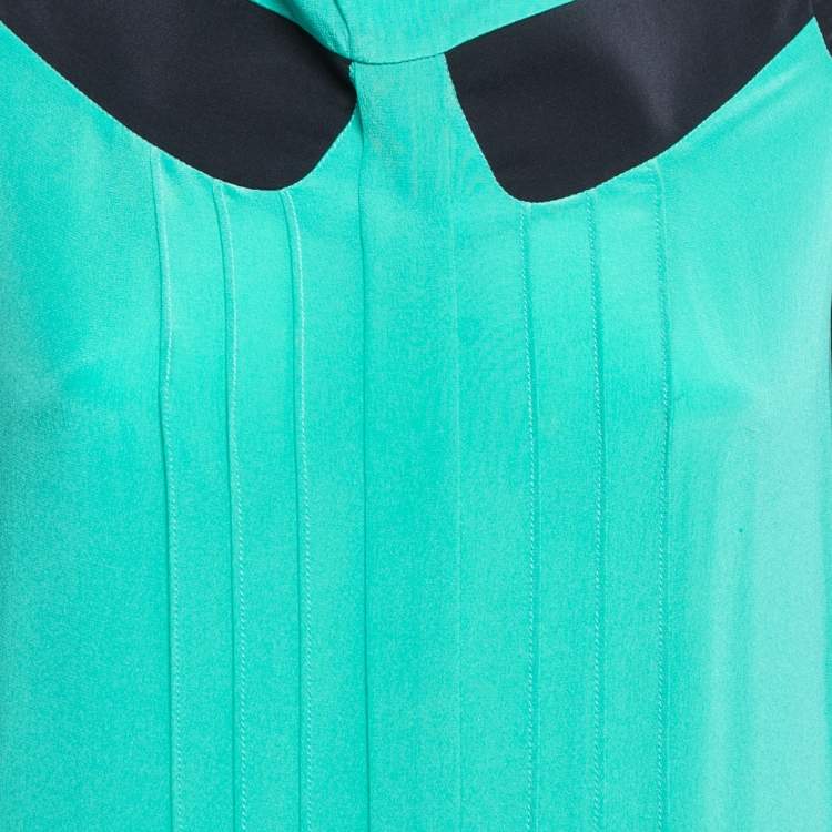 Pre Owned Victoria Victoria Beckham Green/Navy Blue Silk Pleated Mini Dress M