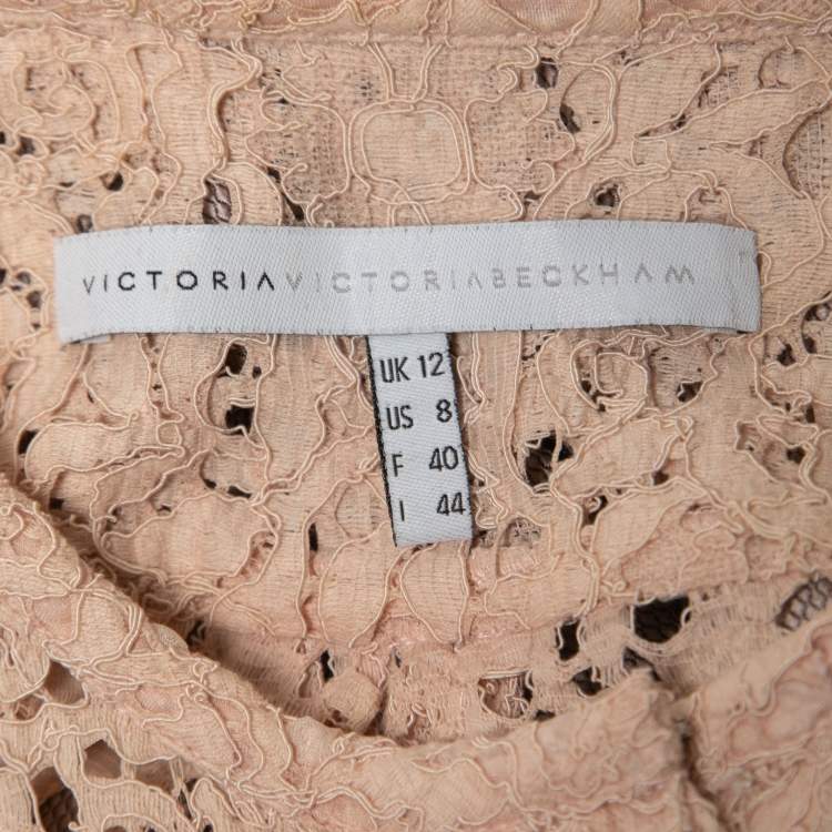 Pre Owned Victoria Victoria Beckham Beige/Grey Lace Mini Dress M
