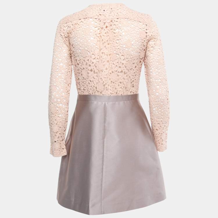 Pre Owned Victoria Victoria Beckham Beige/Grey Lace Mini Dress M