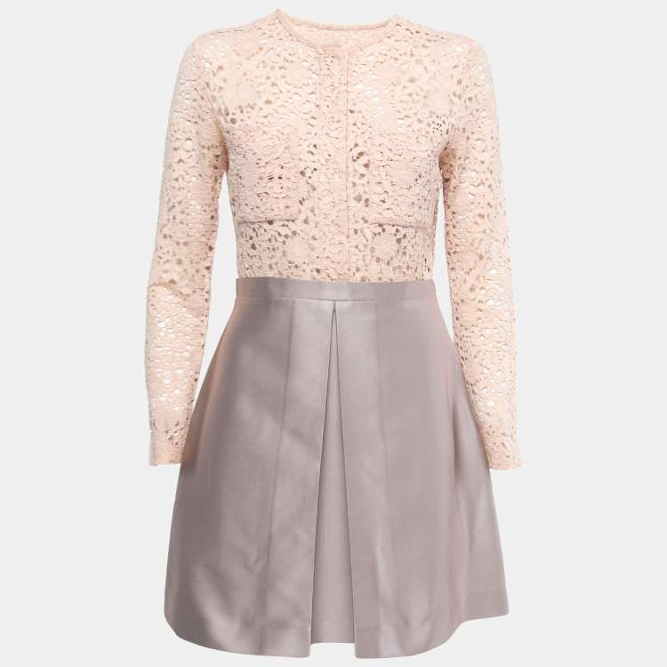 Pre Owned Victoria Victoria Beckham Beige/Grey Lace Mini Dress M