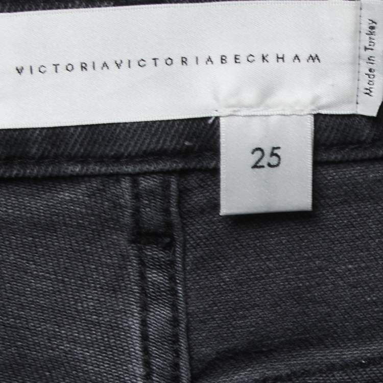 Pre Owned Victoria Victoria Beckham Grey Denim Studded Jeans S Waist 25"