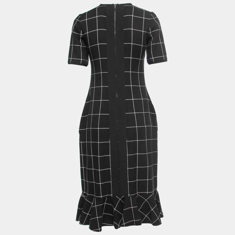 مملوكة مسبقًا Victoria Victoria Beckham Black Checked Cotton Knit Midi Dress S