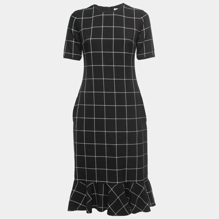 مملوكة مسبقًا Victoria Victoria Beckham Black Checked Cotton Knit Midi Dress S