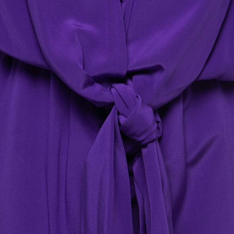 مملوكة مسبقًا Victoria Victoria Beckham Purple Silk Gathered Waist Detail Midi Dress S