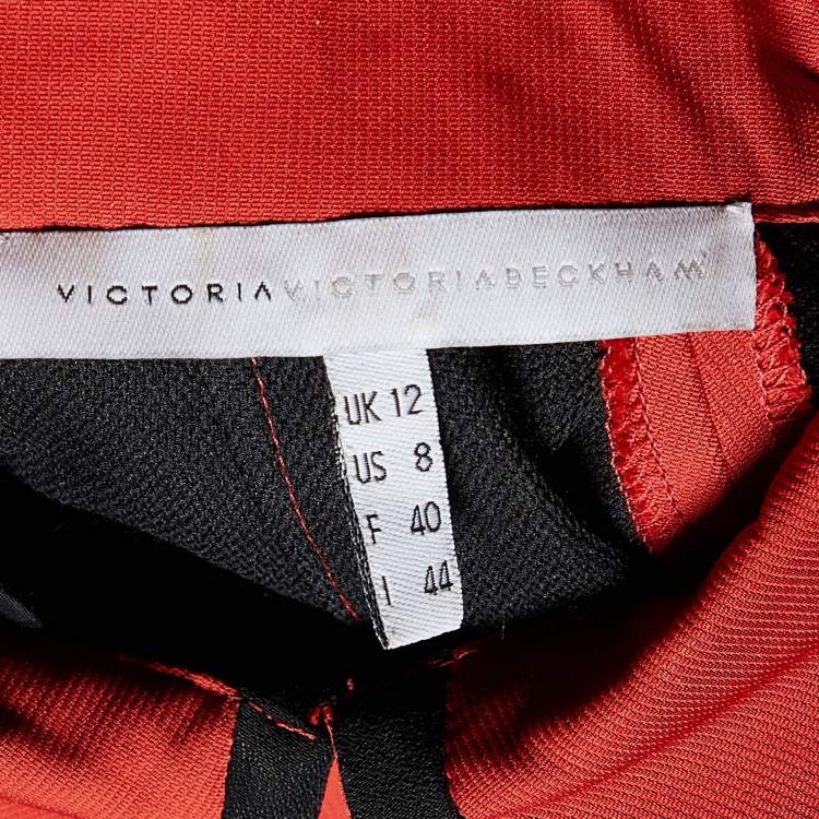 Pre Owned Victoria Victoria Beckham Brick Red Cotton Blend Flounce Hem Mini Dress M