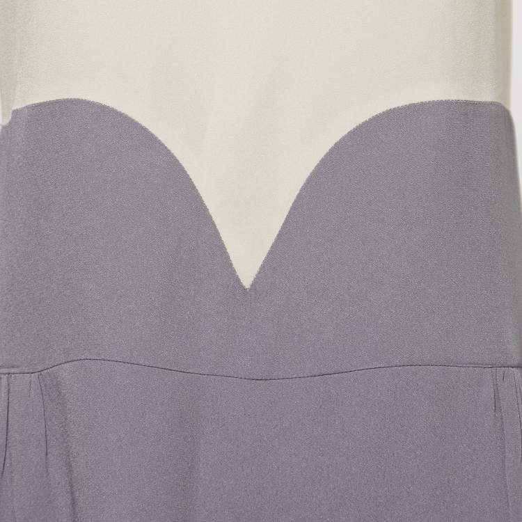 Pre Owned Victoria Victoria Beckham Cream/Grey Crepe Puff Sleeve Mini Dress M
