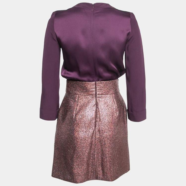 Pre Owned Victoria Victoria Beckham Purple & Metallic Lamé Midi Dress S