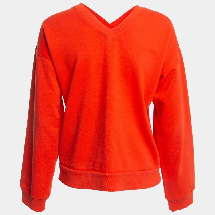 Pre Owned Victoria Victoria Beckham Orange Logo Embroidered Cotton Sweatshirt XS