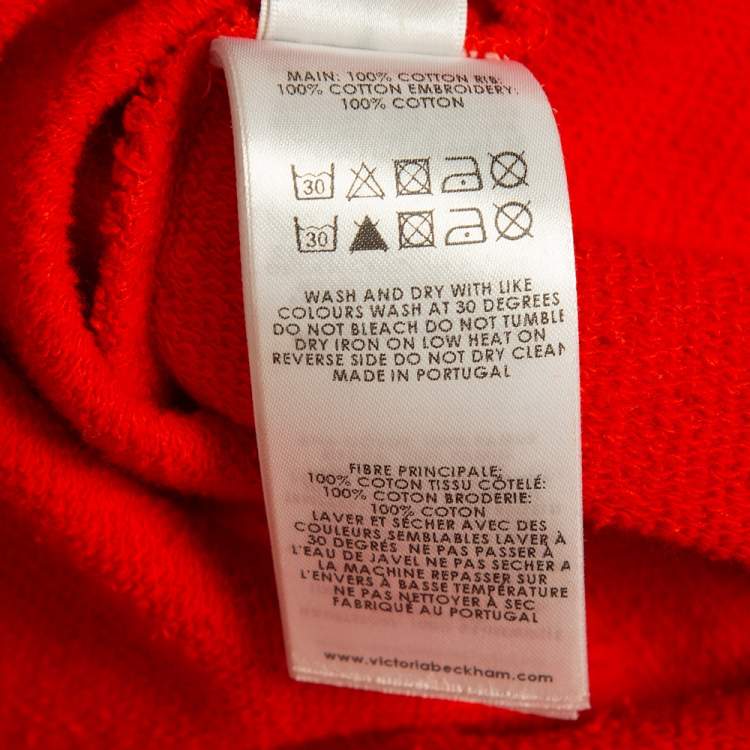 Pre Owned Victoria Victoria Beckham Orange Logo Embroidered Cotton Sweatshirt XS