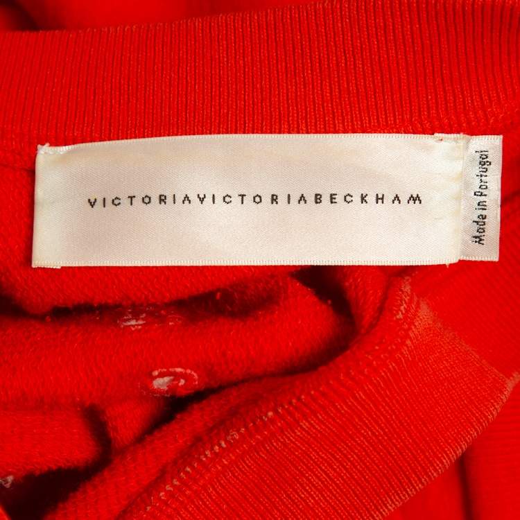 Pre Owned Victoria Victoria Beckham Orange Logo Embroidered Cotton Sweatshirt XS