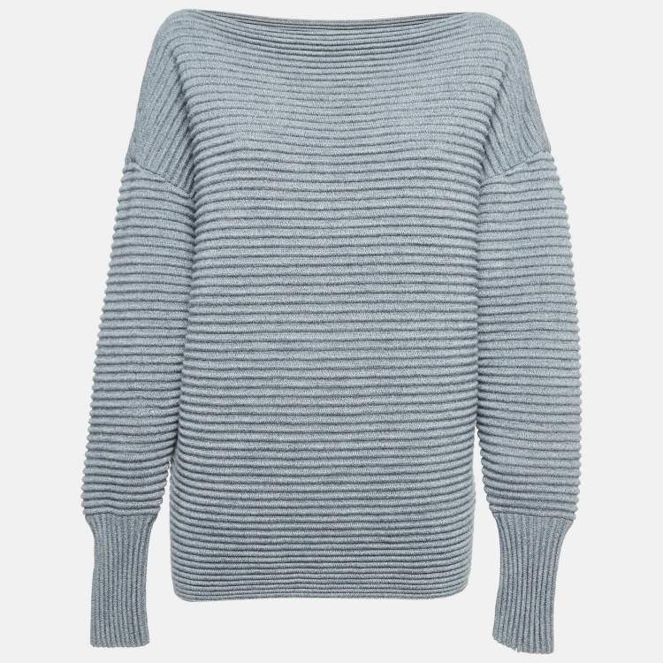 Pre Owned Victoria Victoria Beckham Grey Ribbed Knit Sweater L