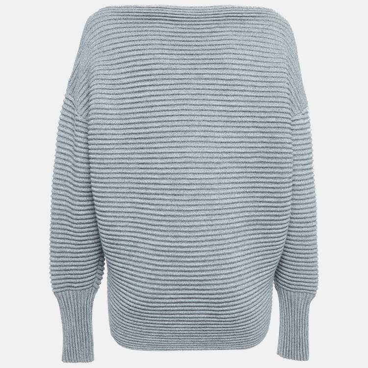 Pre Owned Victoria Victoria Beckham Grey Ribbed Knit Sweater L
