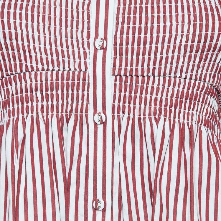 Pre Owned Victoria Victoria Beckham White/Red Striped Cotton Off-Shoulder Blouse S
