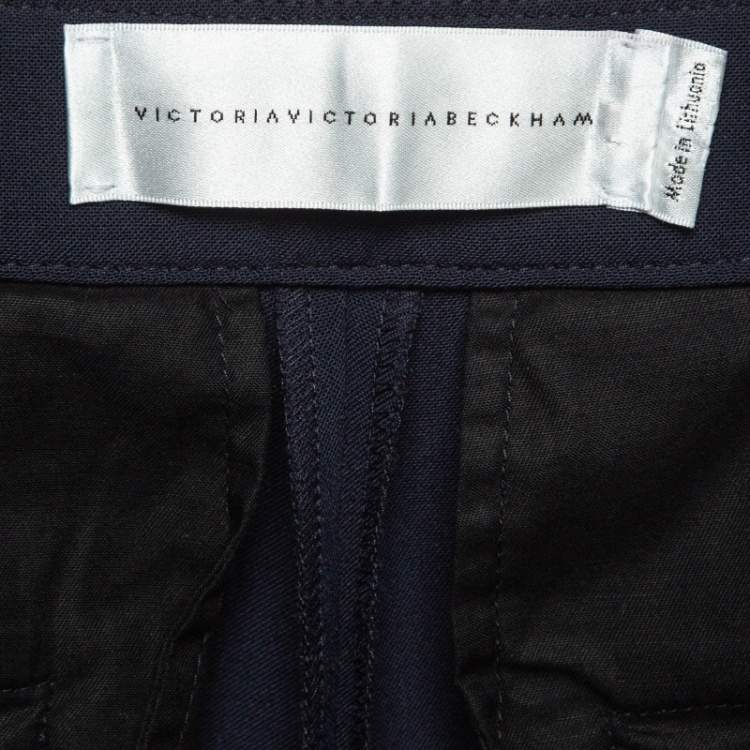 Pre Owned Victoria Victoria Beckham Navy Blue Crepe Flared Trousers M