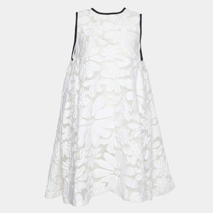 مملوكة مسبقًا Victoria Victoria Beckham White Embossed Floral Jacquard Flared Dress M