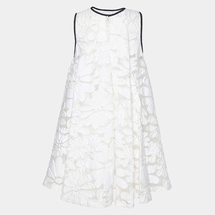 مملوكة مسبقًا Victoria Victoria Beckham White Embossed Floral Jacquard Flared Dress M
