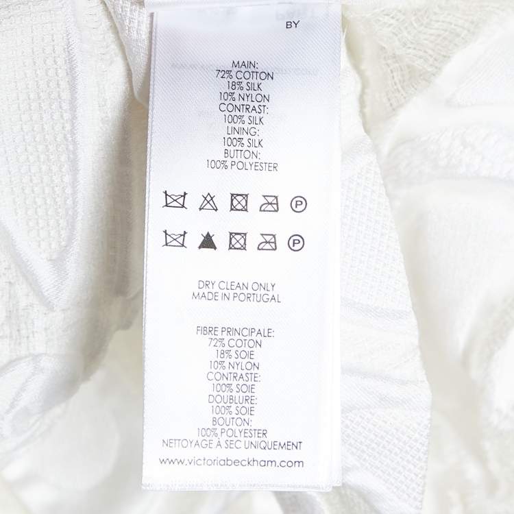 مملوكة مسبقًا Victoria Victoria Beckham White Embossed Floral Jacquard Flared Dress M