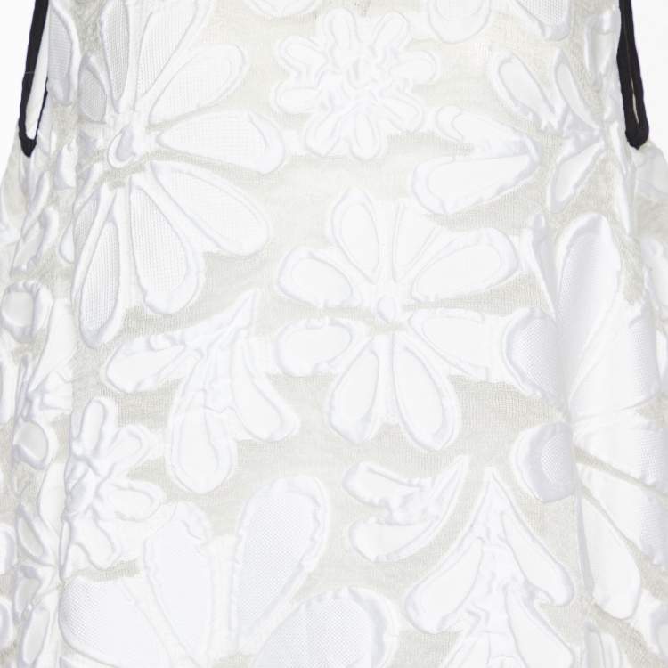 مملوكة مسبقًا Victoria Victoria Beckham White Embossed Floral Jacquard Flared Dress M