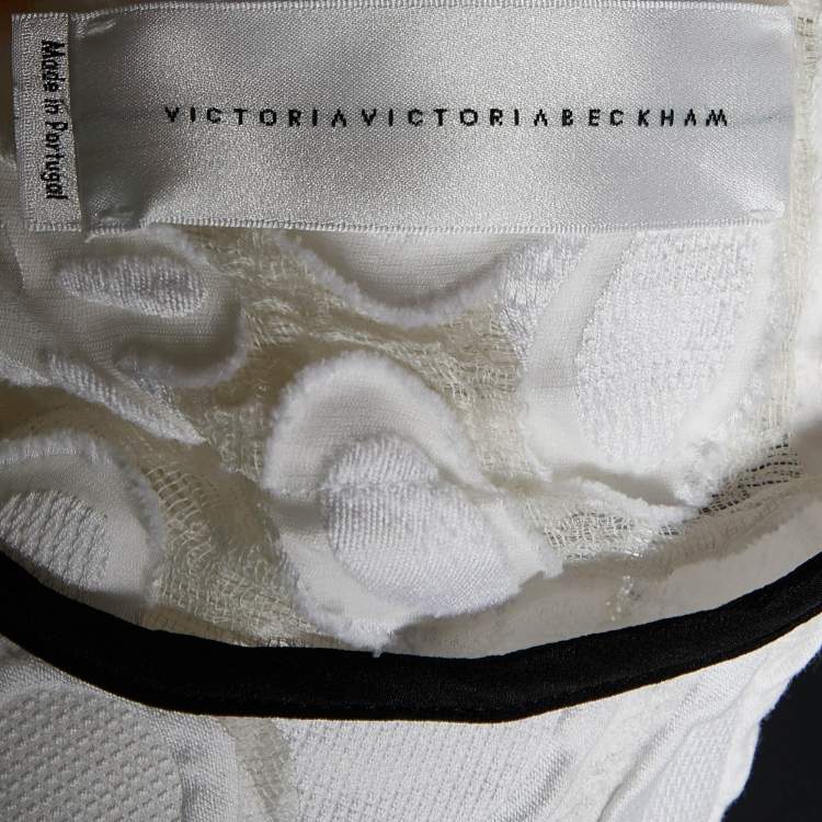 مملوكة مسبقًا Victoria Victoria Beckham White Embossed Floral Jacquard Flared Dress M