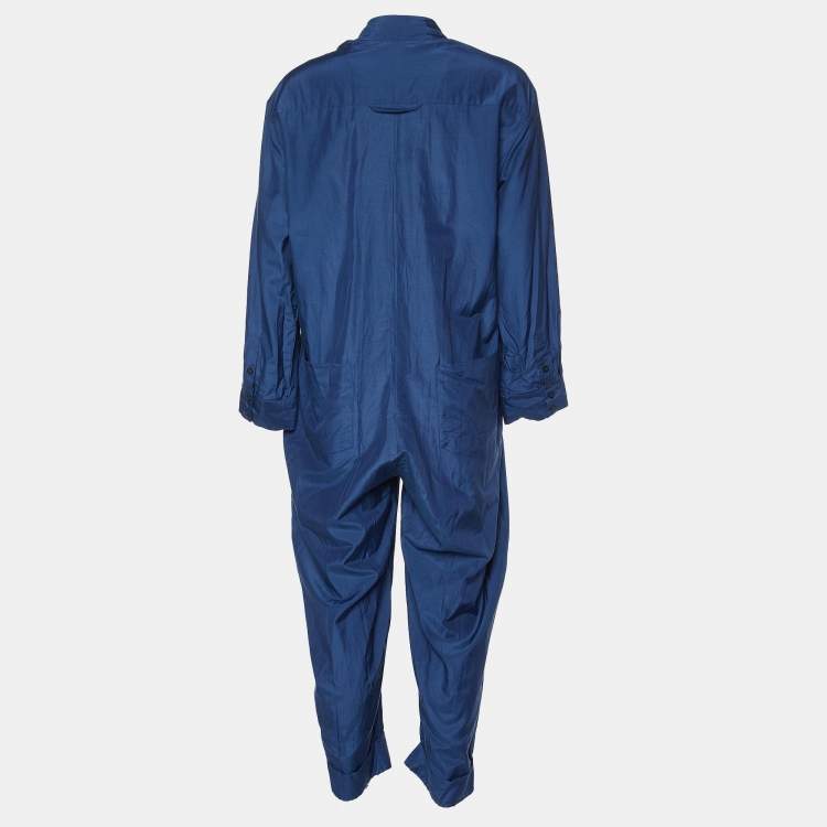 Pre Owned Victoria Victoria Beckham Navy Blue Silk & Cotton V-Neck Jumpsuit M