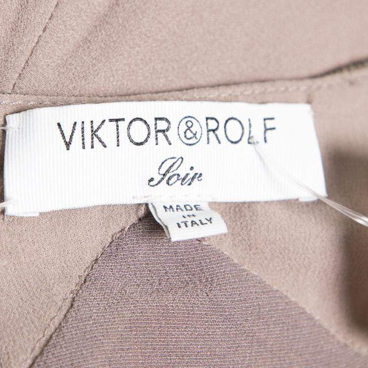 Pre Owned Viktor & Rolf Soir Mauve Silk Crystal Embellished Layered Flutter Sleeve Evening Gown S