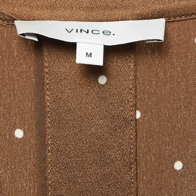 Pre Owned Vince Brown Polka Dots Satin Long Sleeve Blouse M
