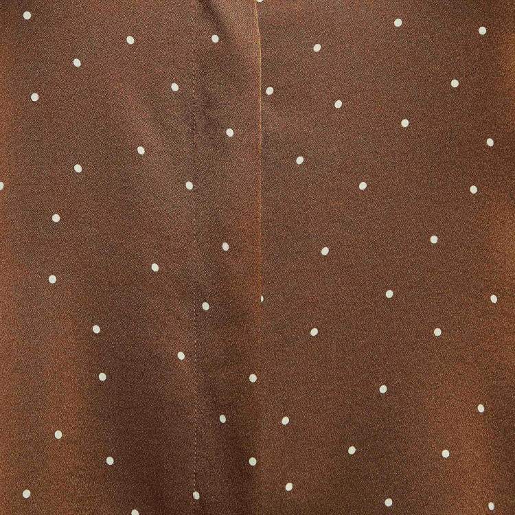 Pre Owned Vince Brown Polka Dots Satin Long Sleeve Blouse M